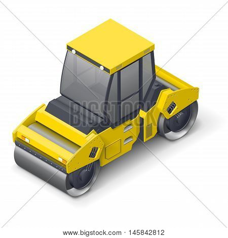 Tandem vibratory roller isometric detailed icon vector graphic illustration