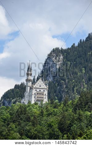 Neuschwanstein Castle above the village of Hohenschwangau near Füssen, in Germany