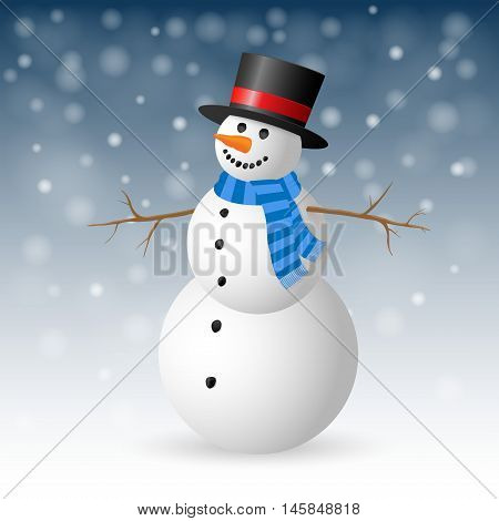 Christmas Greeting Card with snowman. Vector illustration.
