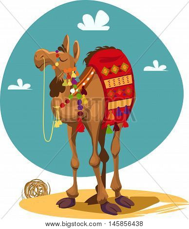 Cartoon camel. Africa. Desert landscape Vector illustration