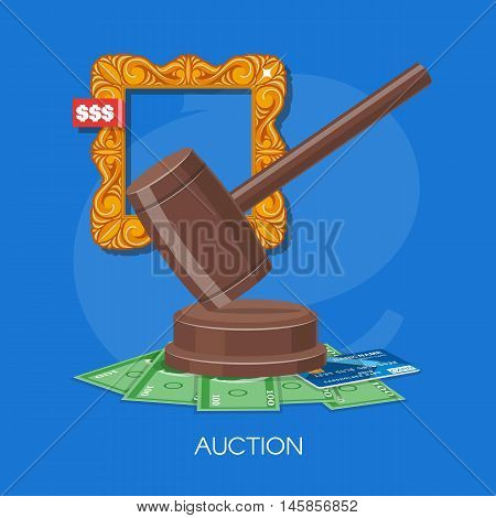 Auction and bidding concept vector illustration in flat style design. Selling arts.