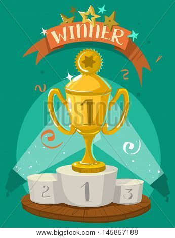 Cup winners on the podium. Vector illustration
