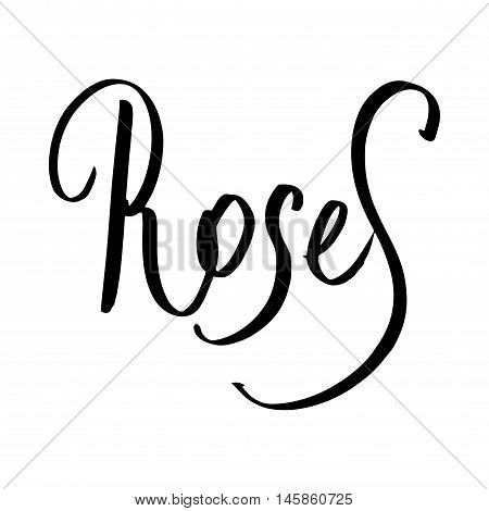 Roses hand lettering in vector. Could be used for: mugs, t-shirts, postcards, invitations and decoration.