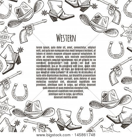 Western Hand Draw Sketch Vector Set.