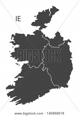 Ireland grey map with regions isolated vector high res