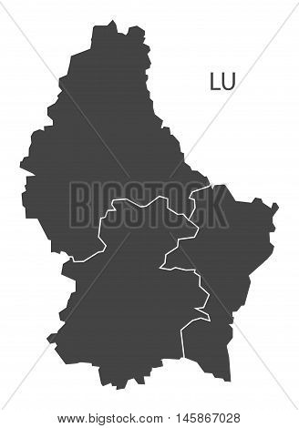 Luxembourg grey map with regions isolated vector high res