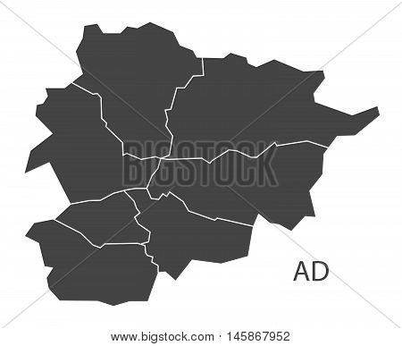 Andorra grey map with counties isolated vector high res