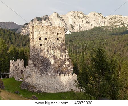Castello or Castle Buchenstein under Col Di Lana Livinallongo South Tirol Dolomiten mountains Italien European Alps