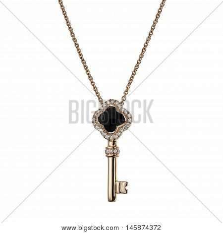 Gold chain with pendant in the shape of a key