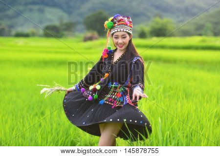 Girl indigenous tribes of Laos bright cute.