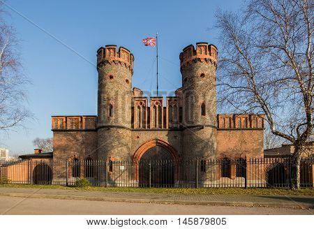 Cultural monuments, Kaliningrad, Russia, November 25, 2015 - German pre-war building, red brick, fortress Konigsberg, Kaliningrad cultural monuments
