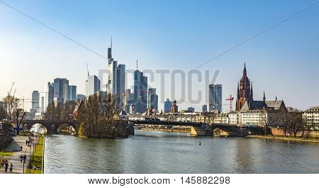 View Of The City With Floessserbruecke At Frankfurt