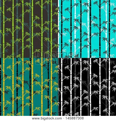 Set of seamless patterns. Silhouettes of bamboo