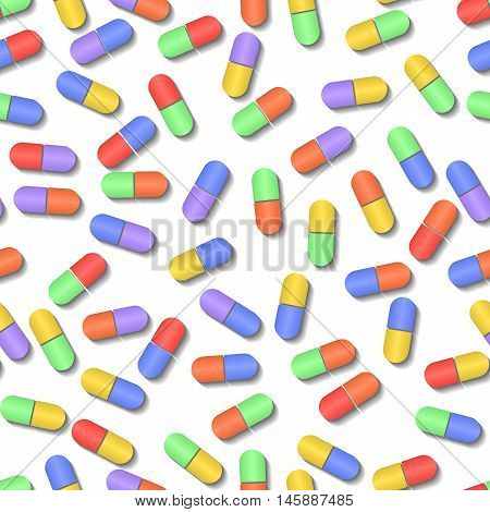 Pills, Tablets Or Vitamins. Colored Seamless Pattern
