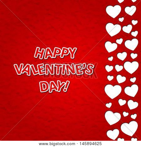Happy Valentine's day. Red card of paper with text and hearts