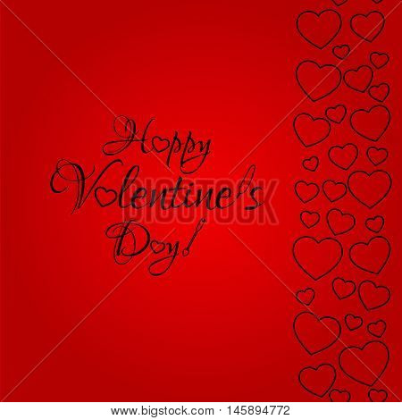 Happy Valentine's day. Red card with vintage text and hearts