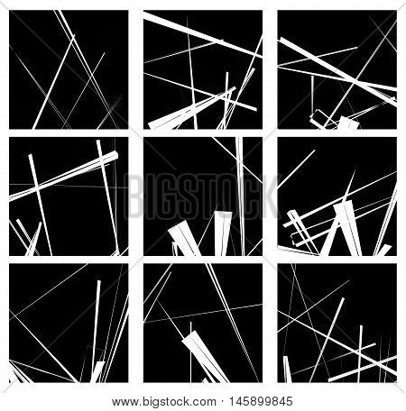 Random Lines Artistic Element / Pattern Set. Non Figural Monochrome Geometric Compositions.