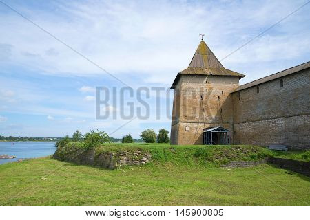 Sovereign tower of the fortress Oreshek, sunny day in august. Shlisselburg, Russia