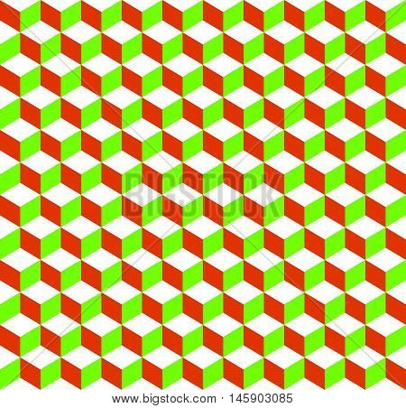 3D Cubes Tricolor Geometric Background - Seamlessly Repeatable