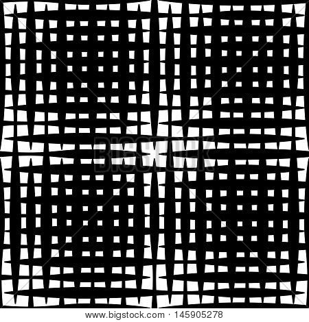Monochrome Grid / Mesh With Irregular Lines. Repeatable Geometric Pattern. (seamless)