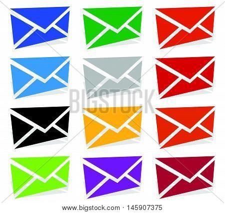 Envelope Symbols In 12 Colors As Contact, Support, Email Icons, Buttons