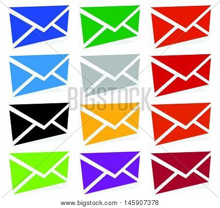Envelope Symbols In 12 Colors As Contact, Support, Email Icons, Buttons