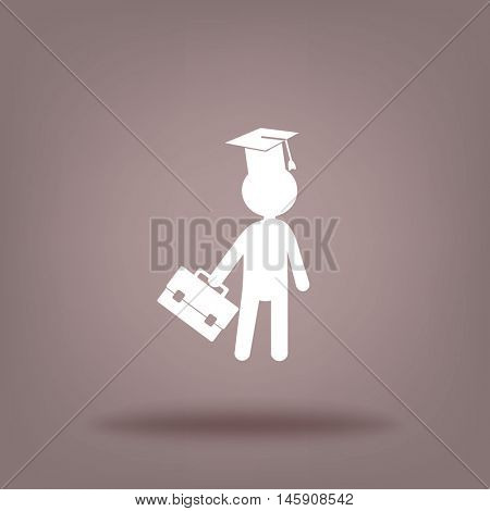 Flat icon. The man in the square academic cap with a briefcase.