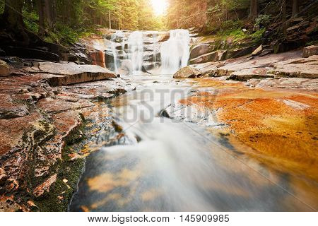 Amazing Mumlava waterfalls in Krkonose National Park Czech Republic