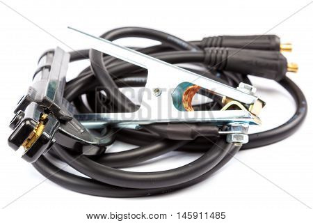 Electrical Power wire for the welding machine is isolated on white background.