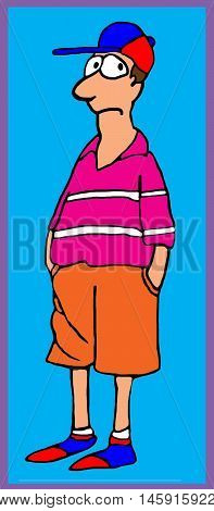 Illustration of middle aged, sloppily dressed man.