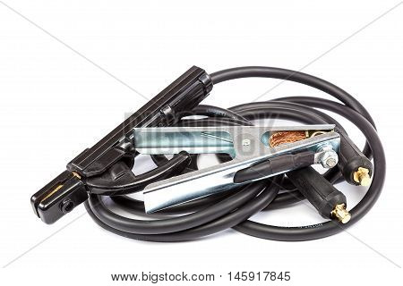 Electrical Power wire for the welding machine is isolated on white background.