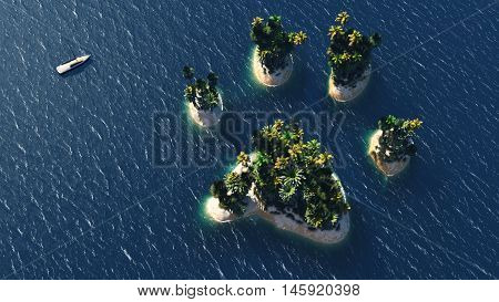 Animal pawn island and beach paradise on the sea for summer holidays. 3D Illustration