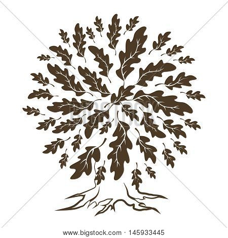 Beautiful brown oak tree silhouette isolated on white background. Web graphics modern vector sign. 
Premium quality illustration logo design concept.