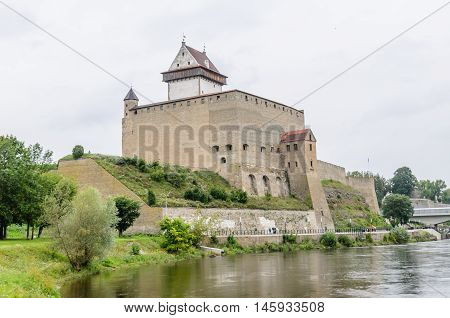 Narva, Estonia - August 13, 2016: the Narva castle, a view of the Pikk Hermann tower.