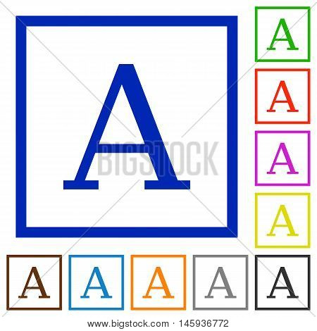 Set of color square framed font flat icons