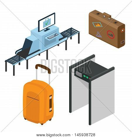 Objects in a airport. Part of the interior. Isometric vector illustration