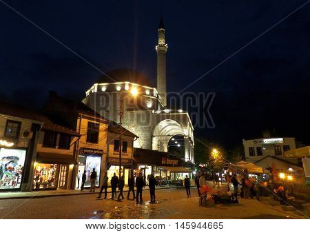 Illuminated Famous Landmark of the Old Town of Prizren, Kosovo