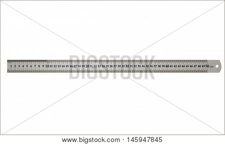 Metal Building Ruler, Isolated On White Background, Realistic Vector Illustration