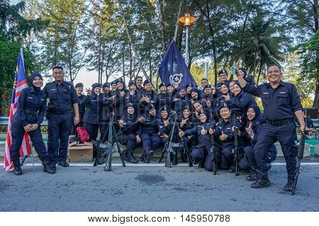 Kota Kinabalu,Sabah-Aug 31,2016:Happy of Royal Malaysian Police PDRM during participate in National Day parade,celebrating the 59th anniversary of independence on 31st Aug 2016 at Kota Kinabalu,Sabah.