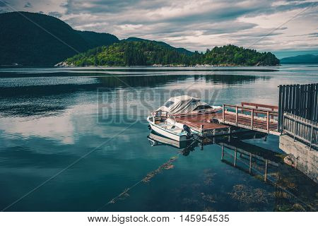 Scenic Norwegian Fjords and the Boat Deck. Norway Europe.