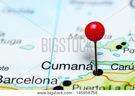 Cumana pinned on a map of Venezuela