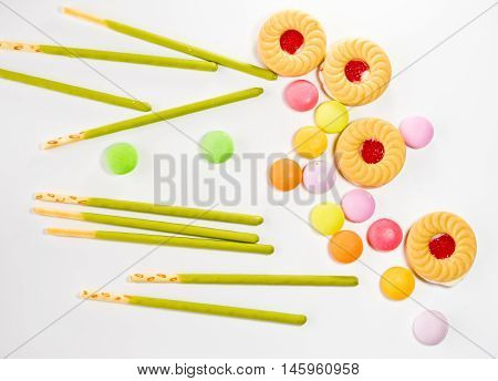 Colorful of the sweetmeat Cokies and Candy