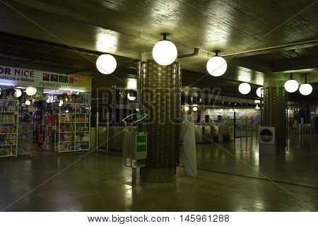 LISBON, PORTUGAL - AUG 21: Lisbon Oriente Station in Portugal, as seen on Aug 21, 2016. It is one of the main Portuguese intermodal transport hubs and one of the worlds largest rail stations.