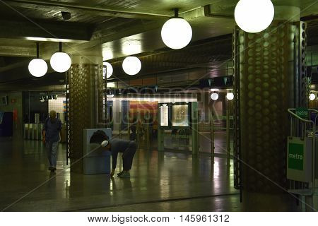 LISBON, PORTUGAL - AUG 21: Lisbon Oriente Station in Portugal, as seen on Aug 21, 2016. It is one of the main Portuguese intermodal transport hubs and one of the worlds largest rail stations.