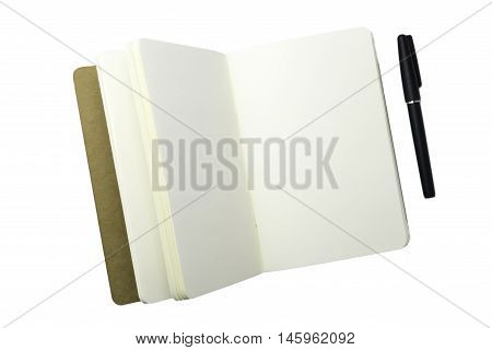 opened blank paperback isolated on white background
