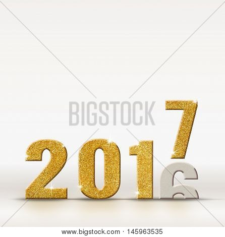 2017 New Year Golden Sparkling Glitter Number Change From 2016 Year On White Studio Room Background,