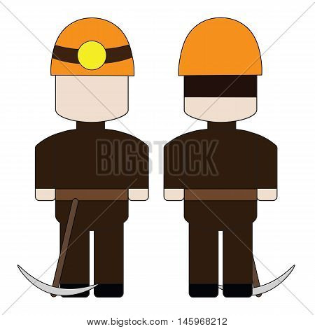 Simple cartoon miner in a helmet with a pick.