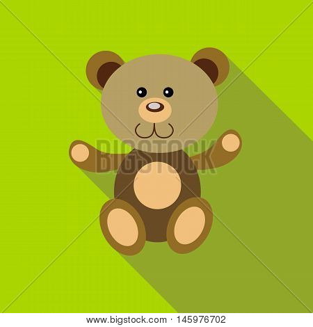 Toy bear icon in flat style with long shadow. Play symbol vector illustration