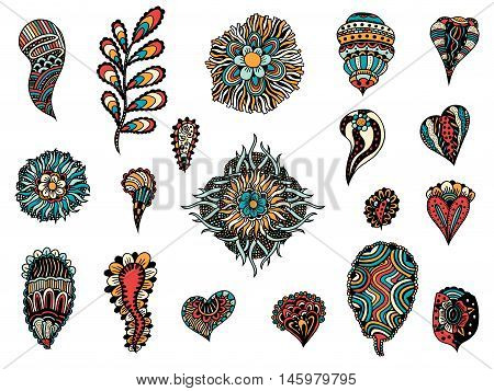 Vector abstract pattern of Doodle flowers and leafs. Stock mehndi illustration for design on white background - indian cucumbers.
