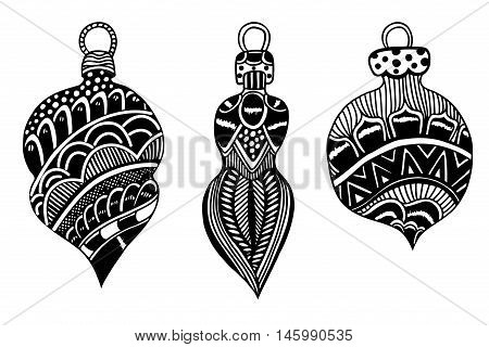 Christmas toys set. New Year, doodling. Retro Vintage Merry Christmas Background, Hand Drawn, Vector illustration
